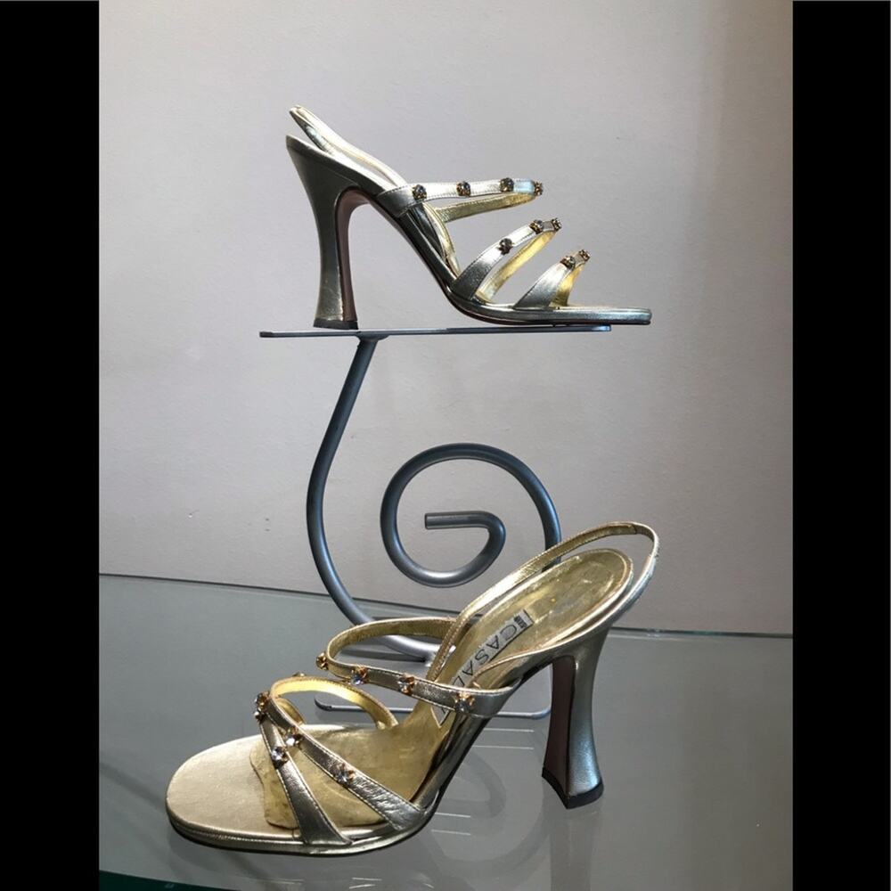 Casadei Gold Metallic Strappy Heeled Sandals
